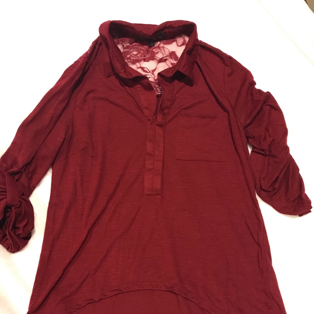 Super Soft collared top with lace detail